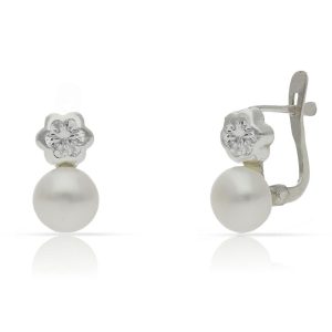 Pendientes plata 925mm- perlas y circonita forma flor