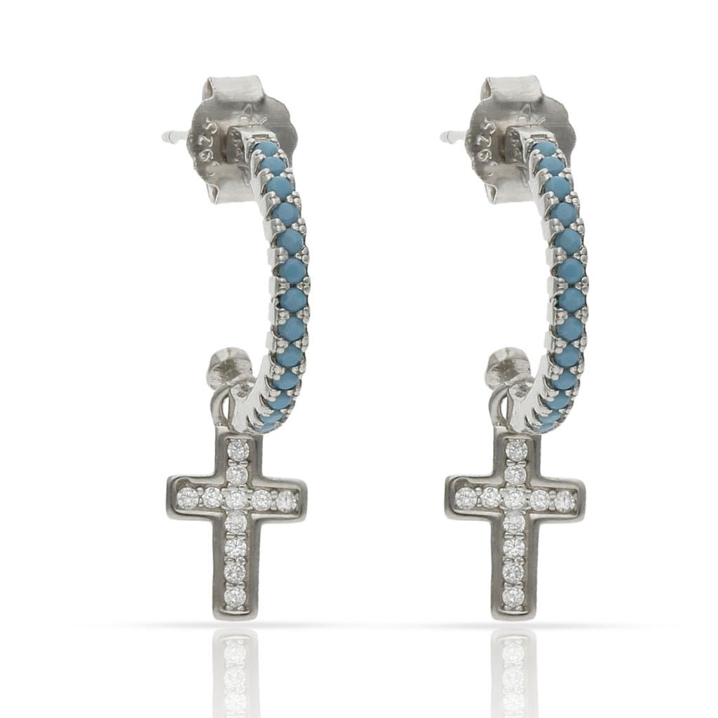 Aros plata 925mm - con circonita y cruz aros plata 925mm- circonita y cruz