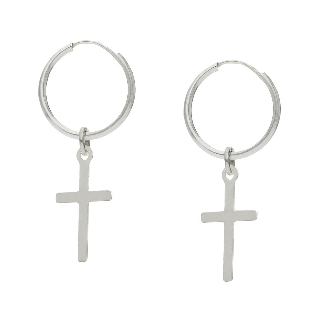 Pendientes de Aro con Cruz. 11 mm. Plata 925 pendientes aro de plata de ley cruz