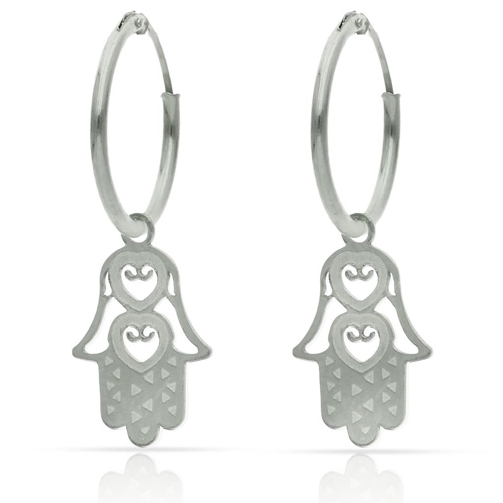 Pendientes de Aro con Mano de Fátima. 12 mm. Plata 925 pendientes aro de plata mano de fatima