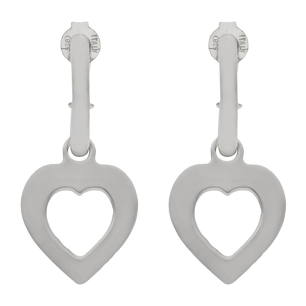 Pendientes Medio Aro con Corazón. Plata 925 pendientes medio aro plata con corazon