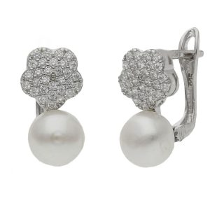 pendientes plata 925mm flor perlas