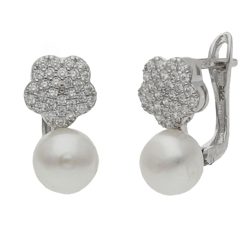 Pendientes flor y perlas plata de ley. 7x9mm pendientes plata 925mm flor perlas