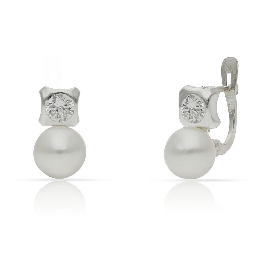 Pendientes plata de ley 925 con perlas y circonitas. 11mm pendientes plata 925mm perlas y circonitas 1