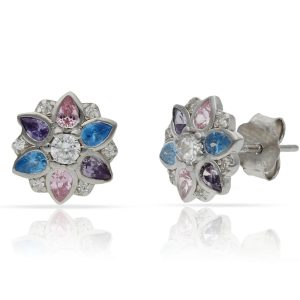 pendientes plata piedra colores flor
