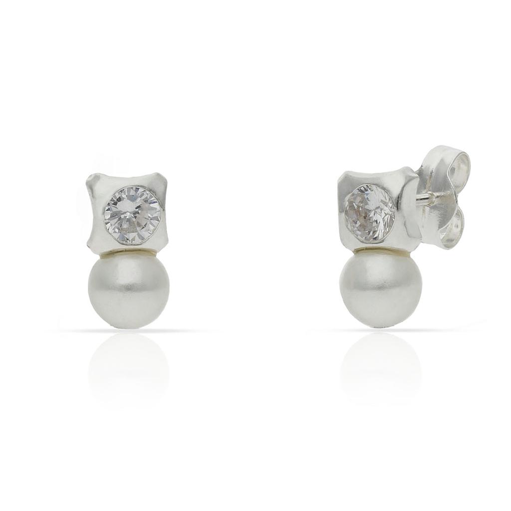 Pendientes plata de ley 925 con perlas y circonitas. 9mm pendietes plata 925mm perlas y circonita cua