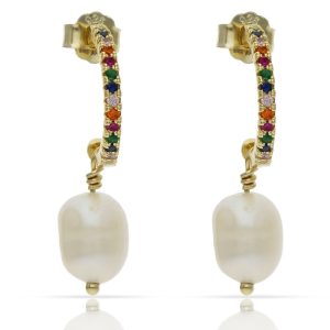 aros perlas + circonitas color chapado oro
