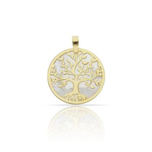 colgante arbol vida 18mm plata chapada oro