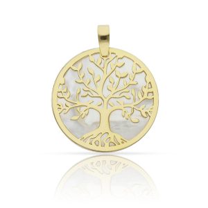 colgante arbol vida 25mm plata chapada oro