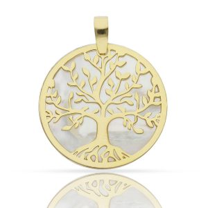 colgante arbol vida 30mm plata chapada oro