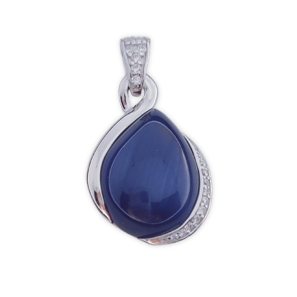 Colgante plata ojo gato azul. 20x28mm colgante piedra ojo gato azul circonitas