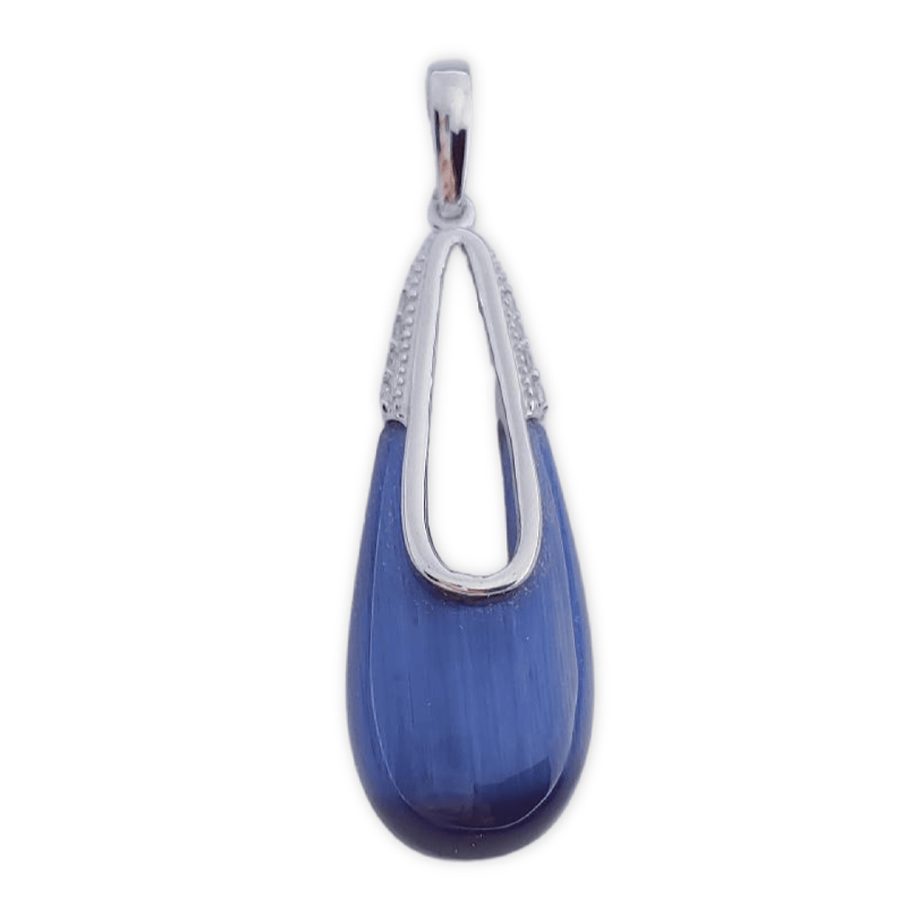 Colgante plata ojo de gato azul. 15x46mm colgante piedra ojo gato azul plata