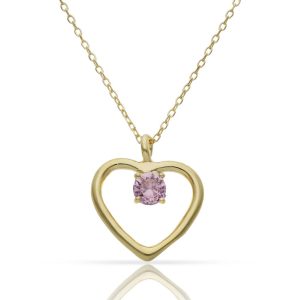 gargantilla corazon piedra rosa plata chapada oro