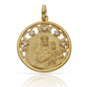 medalla virgen del carmen 25mm plata chapada oro