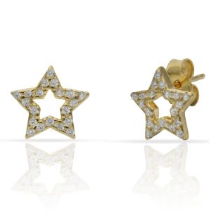 pendiente estrella 10mm circonitas chapado en oro