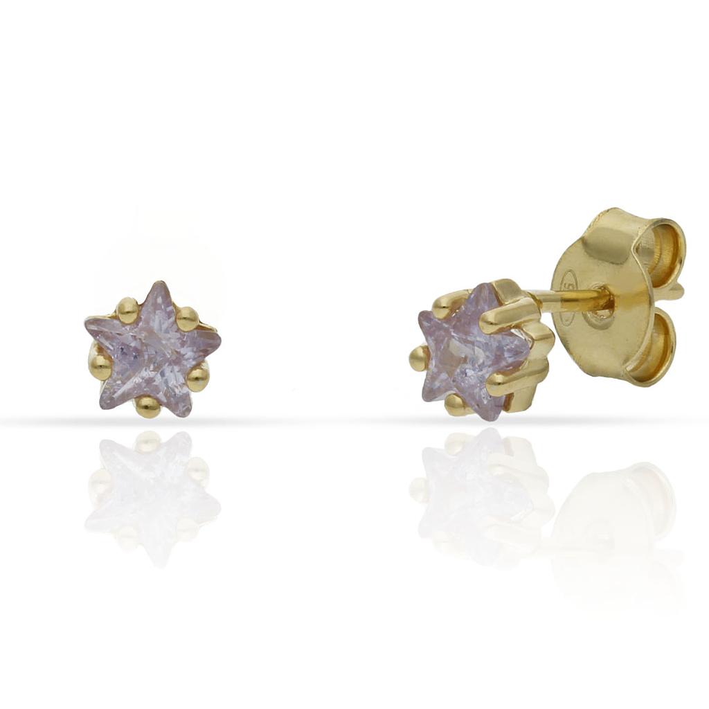 Pendiente plata chapada oro estrella lila. 5mm pendiente estrella lila chapada oro