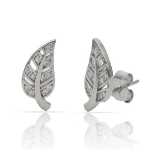 pendientes hoja plata circonitas