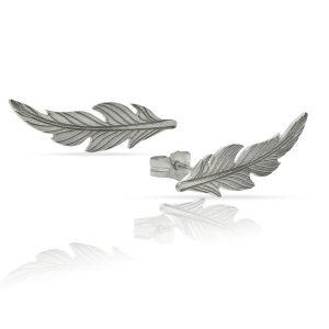 pendientes trepadores pluma plata