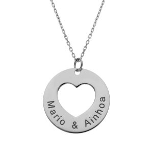 Cadena plata colgante nombre y corazón. 20mm