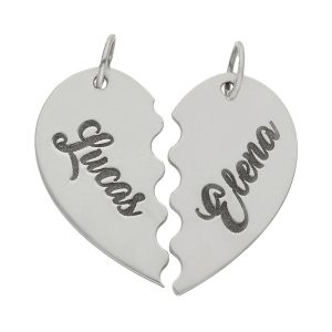 Colgante plata ley corazón 2 mitades