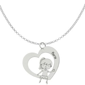 Collar plata corazon y niños. 23x26mm