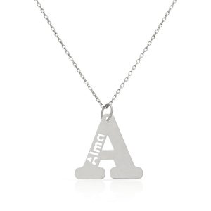 Collar plata letra y nombre. 16mm