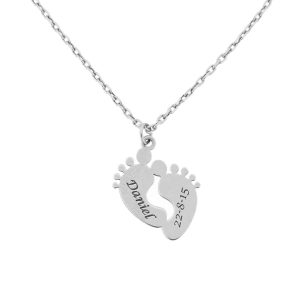 Collar plata ley pies nombre y fecha. 18x22mm