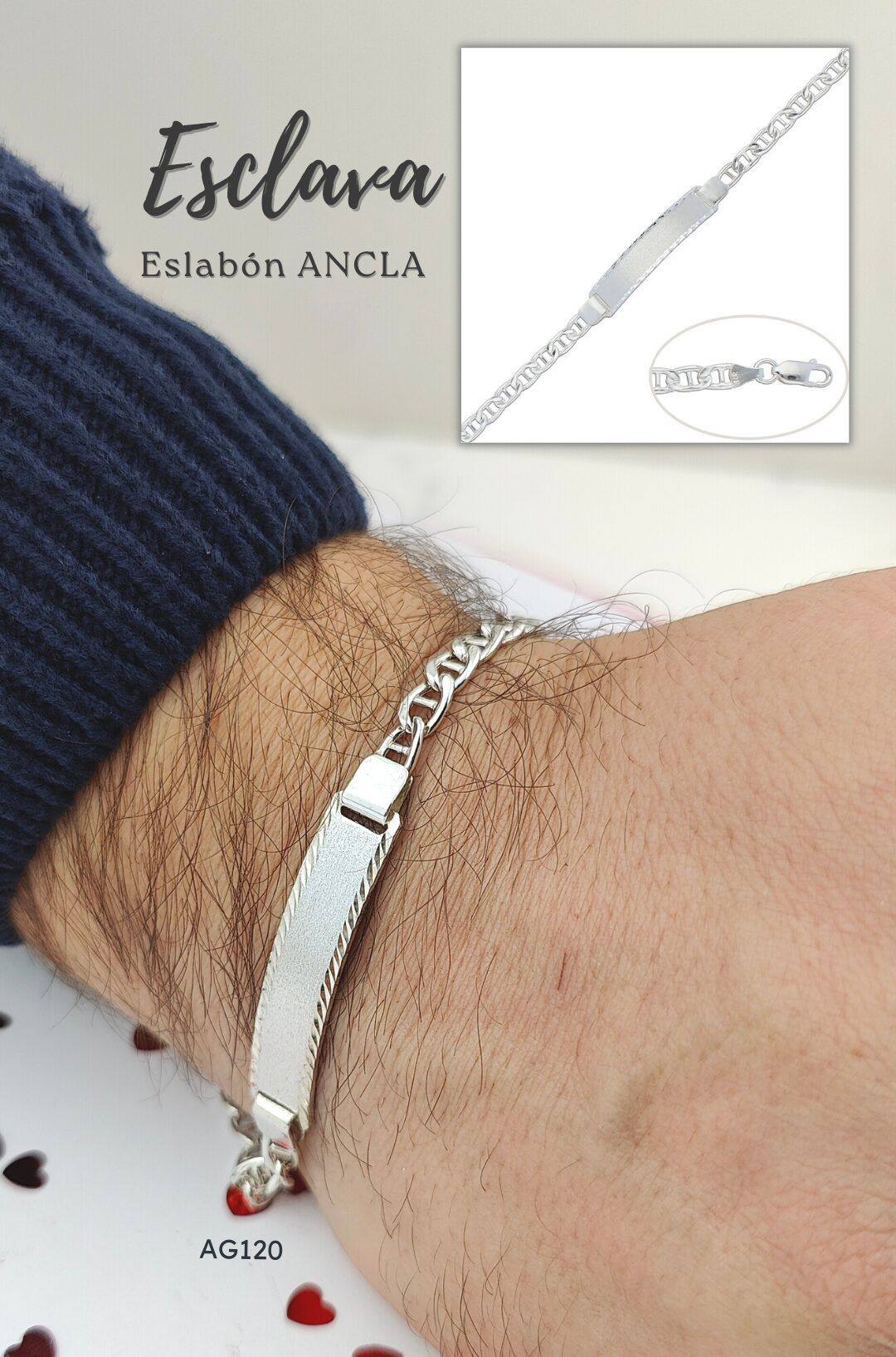 Esclava de Plata. Eslabón ancla plata de 5mm Esclava anclada plata