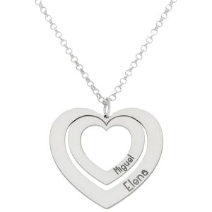 Gargantilla plata ley doble corazón. 25x23mm