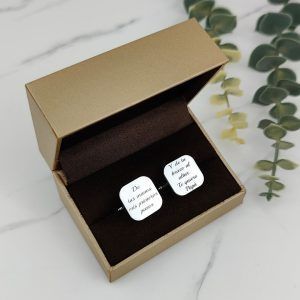 Gemelos plata 925 cuadrados + frase caja Gemelos plata 925 cuadrados + frase caja