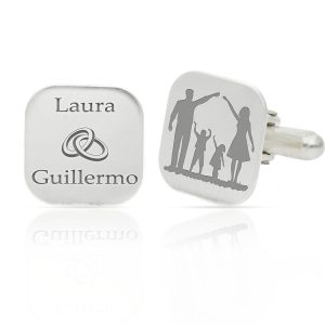 Gemelos plata 925 cuadrados nombres + familia