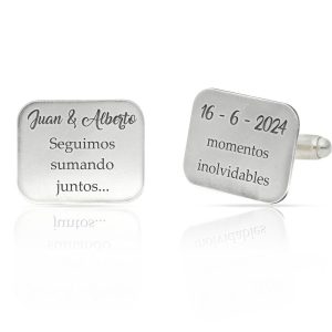 Gemelos plata 925 rectangulares nombres + fecha