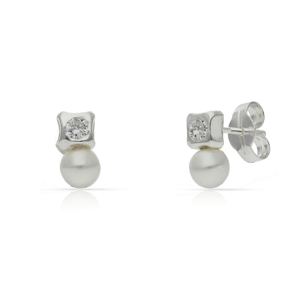 Pendientes cuadrados plata ley perlas. 4mm Pendientes cuadrados plata 925 perlas