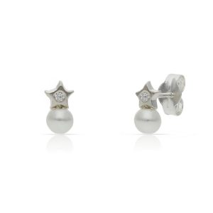 Pendientes estrella plata de ley 925 perlas. 8mm