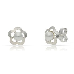 Pendientes flor plata 925 perlas 8mm
