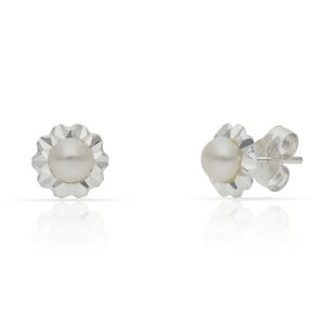 Pendientes flor plata 925 perlas. 7.50mm