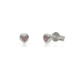 Pendientes plata 925 corazón piedra rosa. 4mm
