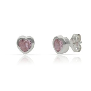 Pendientes plata 925 corazon piedra rosa. 6mm