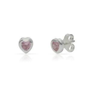 Pendientes plata 925 corazone piedra rosa. 5mm