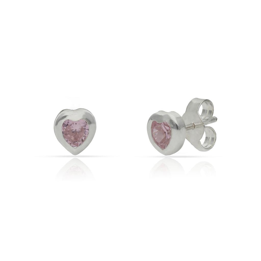 Pendientes plata 925 corazón piedra rosa. 5mm Pendientes plata 925 corazone piedra rosa. 5mm