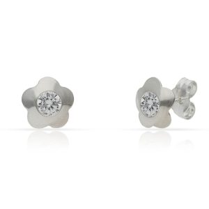 Pendientes plata 925 flor circonitas. 8mm