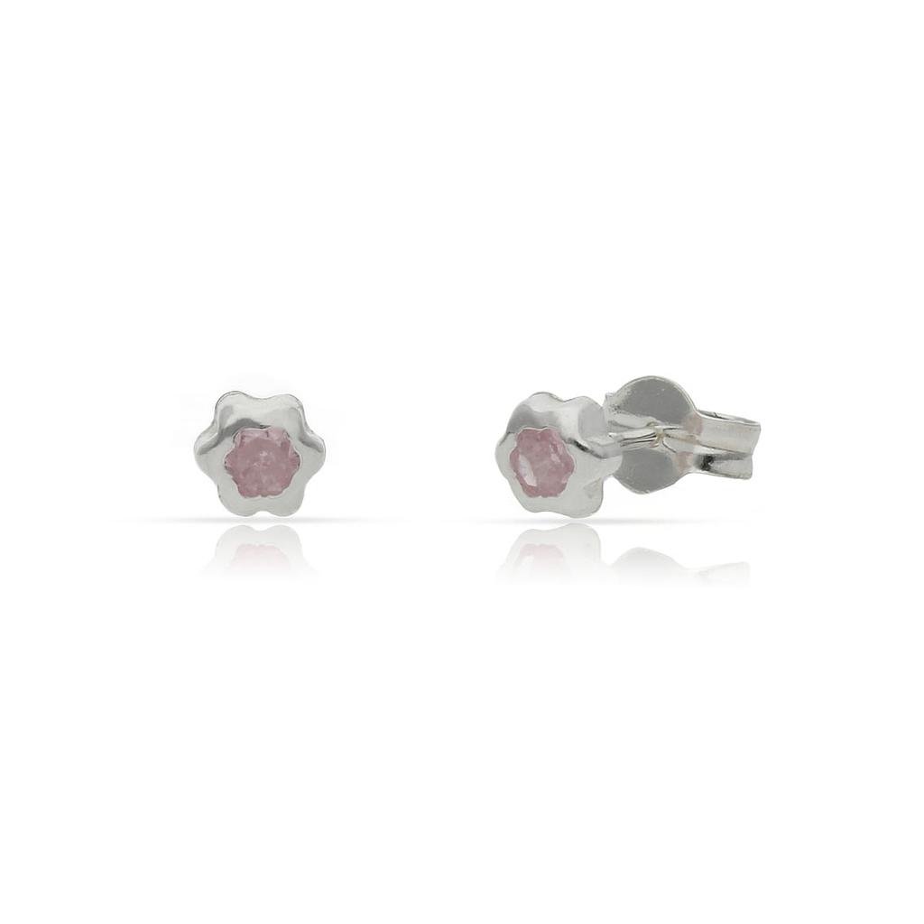 Pendientes plata 925 flor piedra rosa. 4.50mm Pendientes plata 925 flor piedra rosa. 4.50mm