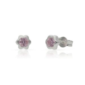 Pendientes plata 925 flor piedra rosa. 5.50mm