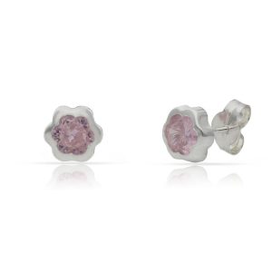 Pendientes plata 925 flor piedra rosa. 6mm