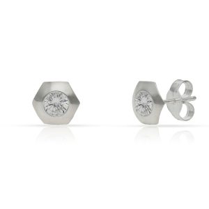 Pendientes plata 925 hexagono circonita. 7mm