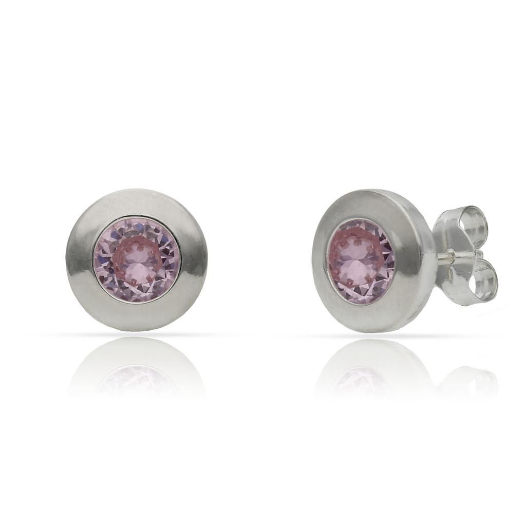Pendientes plata 925 circulo piedra rosa. 8.50mm Pendientes plata 925 piedra rosa. 8.50mm