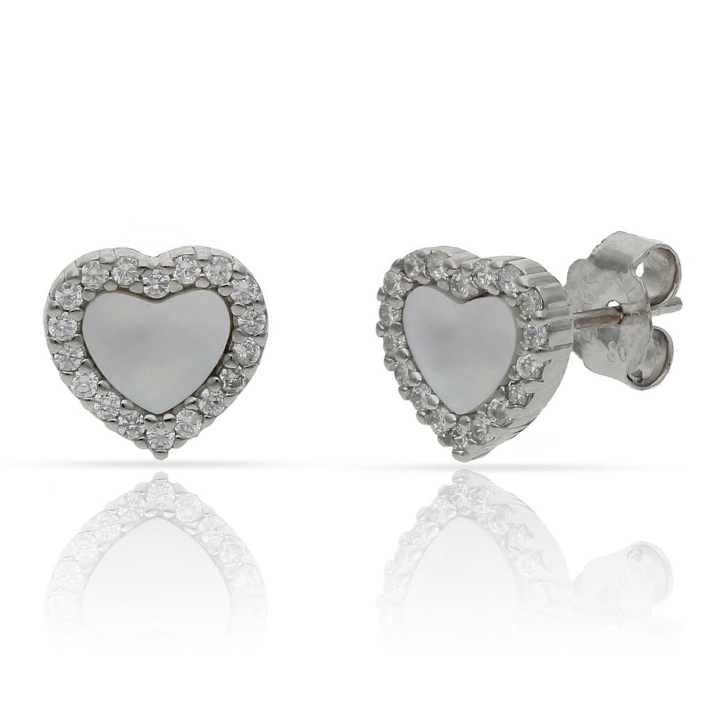 Pendientes plata 925 corazón nácar circonitas 8.50mm Pendientes plata corazón nacar circonitas. 8.50mm