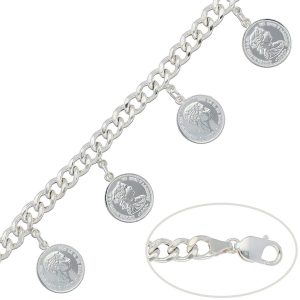 Pulsera barbada hueca plata 925 monedas