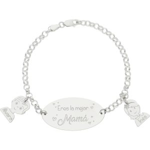 Pulsera plata 925 MAMA y frase +niños