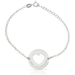 Pulsera plata 925 corazón + frase. 20mm